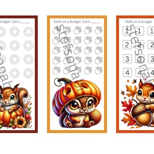 Mini-défis d&#39;économies d&#39;écureuil d&#39;automne - PDF imprimable
