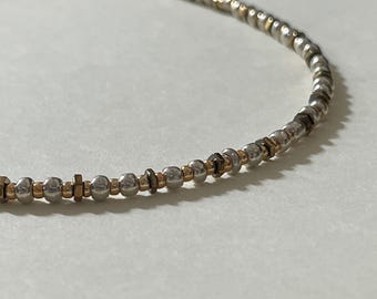 Mixed Metal Unisex Silver & Gold Beaded Necklace | Handmade Minimalist Necklace | Custom Length | Couples Jewelry | Gift for Him or Her