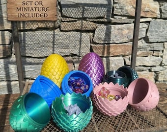 Boîte à dés Œuf de Dragon | Set de dés mystère ou miniature inclus | Accessoire pour jeu de rôle sur table D&D, cadeau geek, présent pour maître du donjon