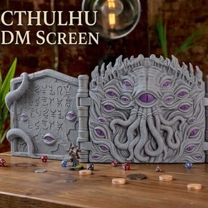 Cthulhu DM-skärm med hyllor | Bordskärm för RPG Dungeon Master | 3D-tryckt rå eller handmålad Eldritch Horror