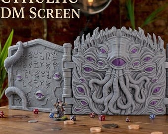 Cthulhu DM Screen with Shelves | Tabletop RPG Dungeon Master Screen | 3D Printed Raw or Hand-Painted Eldritch Horror