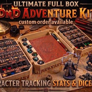 Custom D&D Dice Box and Character Tracker Stats | Ultimate Adventure Kit | Personalized Tabletop RPG Gift | Custom Logo