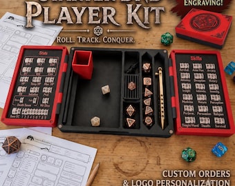 Boîte de suivi de personnage DND avec tour à dés magnétique et plateau à dés | Station de jeu Donjons et Dragons | Cadeau de rangement pour dés