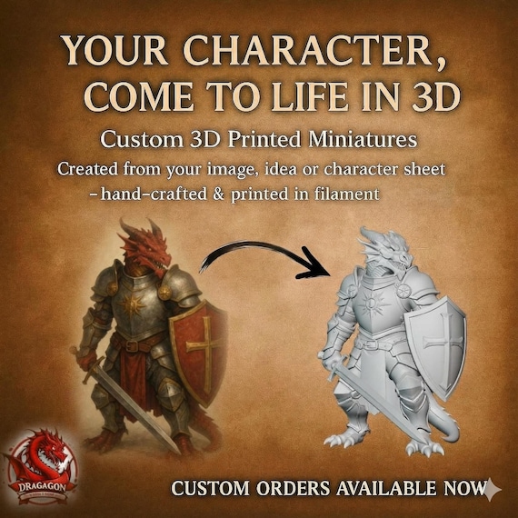 Miniature Custom D&D from image or description -DnD Filament PLA Print - Custom Figure - 3D Model + FDM with Base