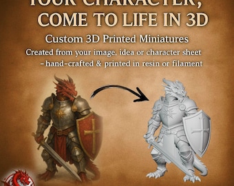 Miniatura de D&D personalizada a partir de imagen o descripción - Impresión de resina DnD - Figura personalizada - Modelo 3D + Resina con base