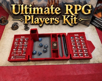 Boîte de suivi de personnage D&D avec tour à dés | Poste de jeu de rôle | Organisateur de statistiques et de compétences | Accessoire de jeu de plateau