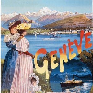 Geneva Travel Poster: 1900s Swiss Alps Train Ad