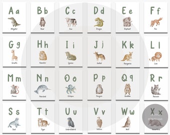 printable set of 26 animal alphabet flashcard,digital download, kids, toddler ,educational,homeschool ,teachers,downloadable ,print ready