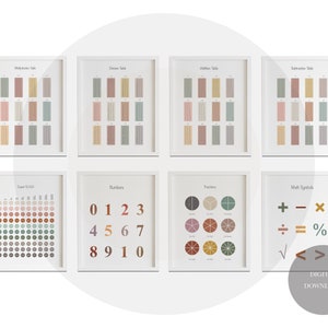 Conjunto de carteles educativos, 8 impresiones de matemáticas en casa, decoración del aula Montessori, decoración neutral para niños, decoración de sala de juegos para niños pequeños, descarga digital