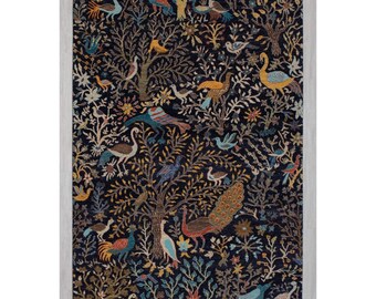 Hand Knotted Pictorial Black 6x9 Peacock and Bird Tree of Life Wool Area Rug