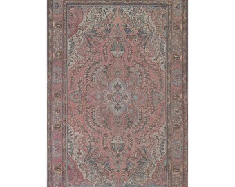 Tappeto Heriz Serapi in lana, annodato a mano: medaglione floreale color rosa antico (20x25 cm)