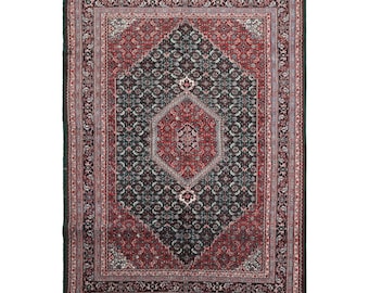 8x10 Rich Green and Red Traditional Heriz Serapi Hand Knotted Medallion Wool Area Rug