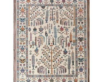 Hand Knotted Tree of Life Ivory Multicolour 8x10 Botanical Wool Area Rug