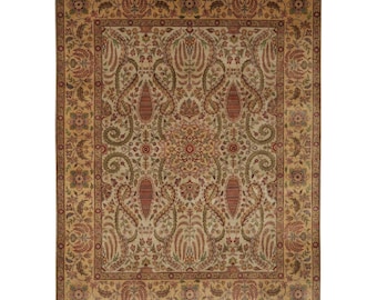 Ivory and Gold Antique Floral Oushak Vintage Traditional 8x10 Hand Knotted Wool Area Rug