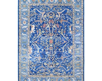 Oriental Oushak Floral Hand Knotted Wool Area Rug 9x12 Royal Blue Ivory Traditional Afghan
