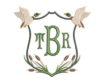 Mallard Duck Crest Monogram Frame PES DST JEF ++ Machine Embroidery Design, 12 Sizes, Instant Download