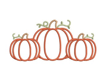 Pumpkin Trio Outline with Vines PES DST JEF ++ Machine Embroidery Design, 4 Sizes, Instant Download