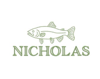 Bean Stitch Fish PES DST JEF ++ Machine Embroidery Design, 5 Sizes, Instant Download
