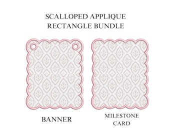 Pacote de Apliques Retangulares com Borda Ondulada (2 Versões) PES DST ++ Design de Bordado à Máquina, Projeto para Bordado no Bastidor, Cartão de Marco, Banner, Download