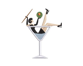 Lady in a Martini PES DST JEF ++ Design de bordado à máquina, 6 tamanhos, download instantâneo