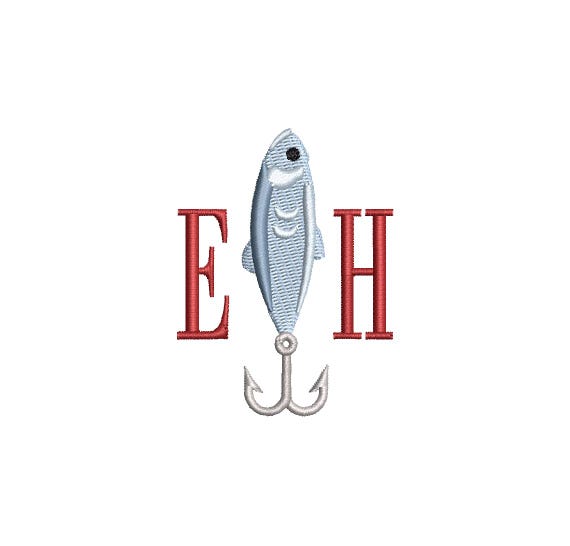 Fishing Lure Monogram Frame PES DST JEF ++ Machine Embroidery Design, 5 Sizes, Instant Download