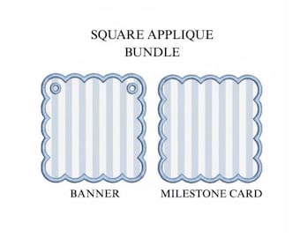 Aplique quadrado com borda ondulada em cetim (2 versões) PES DST JEF ++ - Design de bordado à máquina, 4 tamanhos cada, projeto para bastidor, download instantâneo