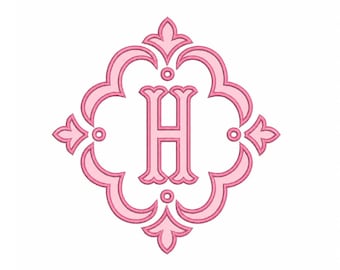 Applique Fleur-De-Lis Monogram Frame PES DST JEF ++ Machine Embroidery Design, 4 Sizes, in-the-hoop project, Instant Download