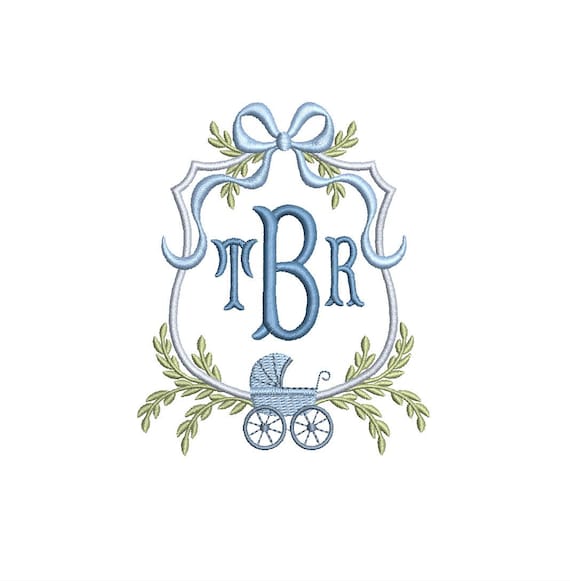 Baby Stroller Monogram Frame PES DST JEF ++ Machine Embroidery Design, 4 Sizes, Birth Announcement, Instant Download