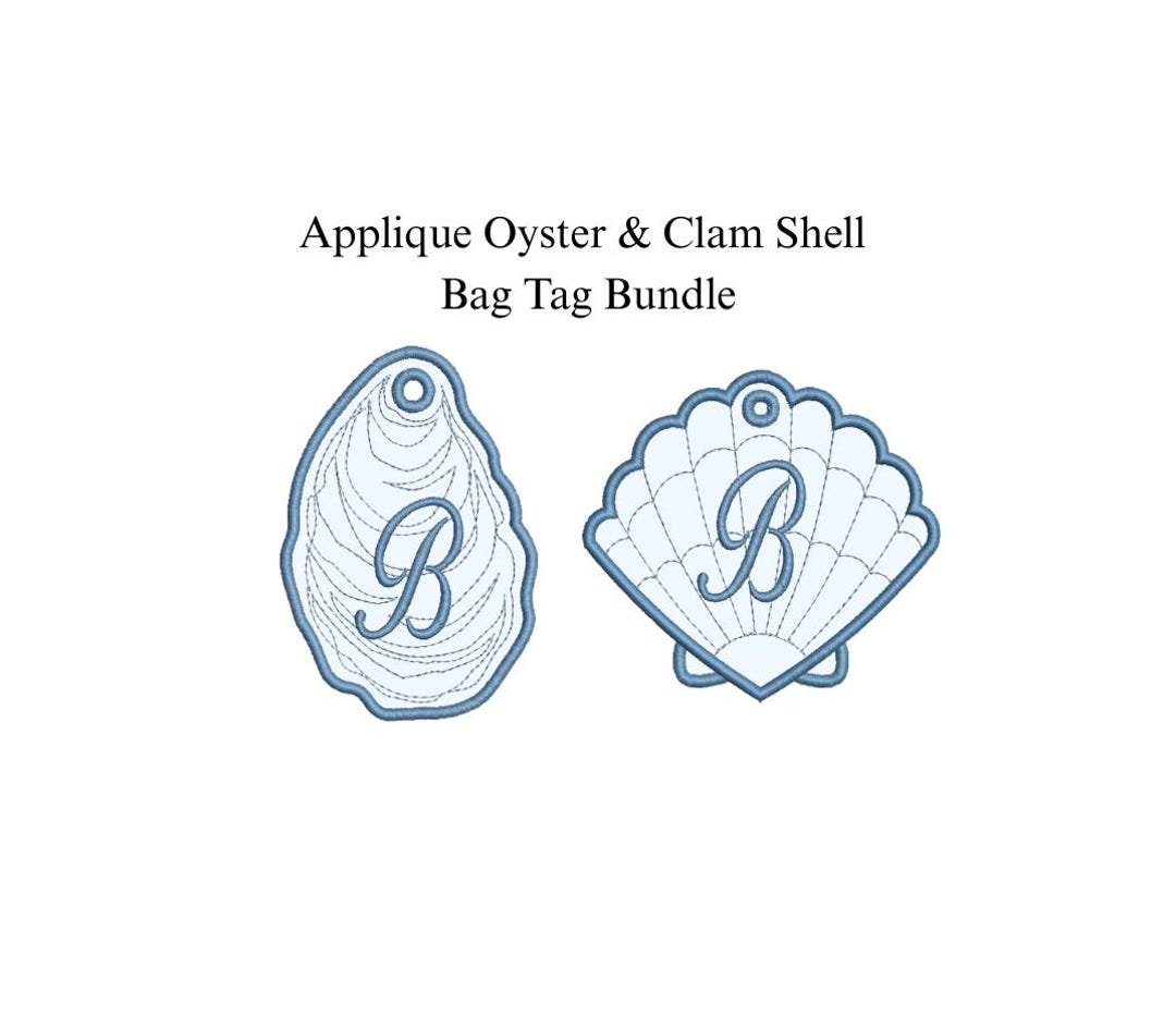 Oyster & Clam Shell Applique Bag Tag PES DST JEF ++ Machine Embroidery ...