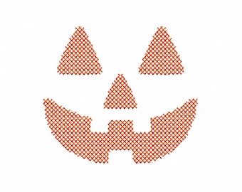Cross Stitch Jack-O-Lantern Happy Face PES DST JEF ++ Machine Embroidery Design, 7 Sizes, in-the-hoop project, Instant Download, pumpkin
