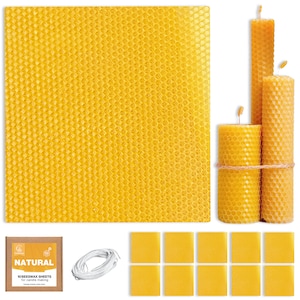 Natural Beeswax Sheets for Candle Making (Natural Tone) - DIY Beeswax Candle Rolling Kit for Kids & Adults (by Candleology)