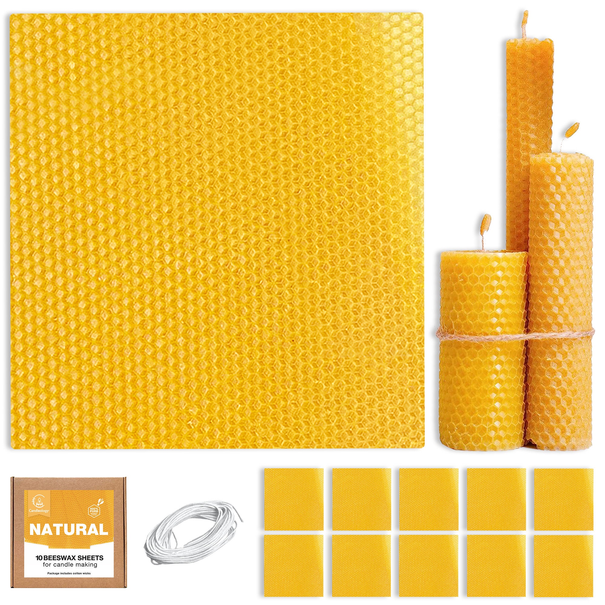 Natural Beeswax Sheets for Candle Making DIY Beeswax Candle Rolling Kit for  Kids & Adults by Candleology 