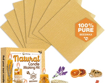 Natural Beeswax Candle Making Kit - 7 Sheets of Beeswax DIY Candle Rolling and Decorating Crafts for Adults, Teens & Kids (by Candleology)