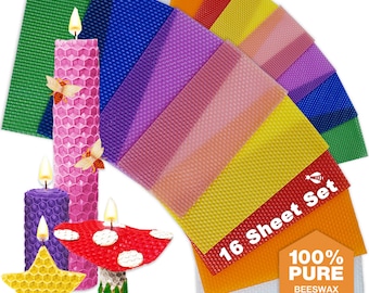 Kids Beeswax Candle Making Kit - 100% Pure Bees Wax (16 Multicolor Sheets) DIY Candle Kit Supplies for Kids Art Craft and STEM Projects.