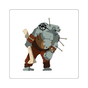 Pegatina cuadrada de ogro acorazado con flechas / Pegatina de monstruo fantástico