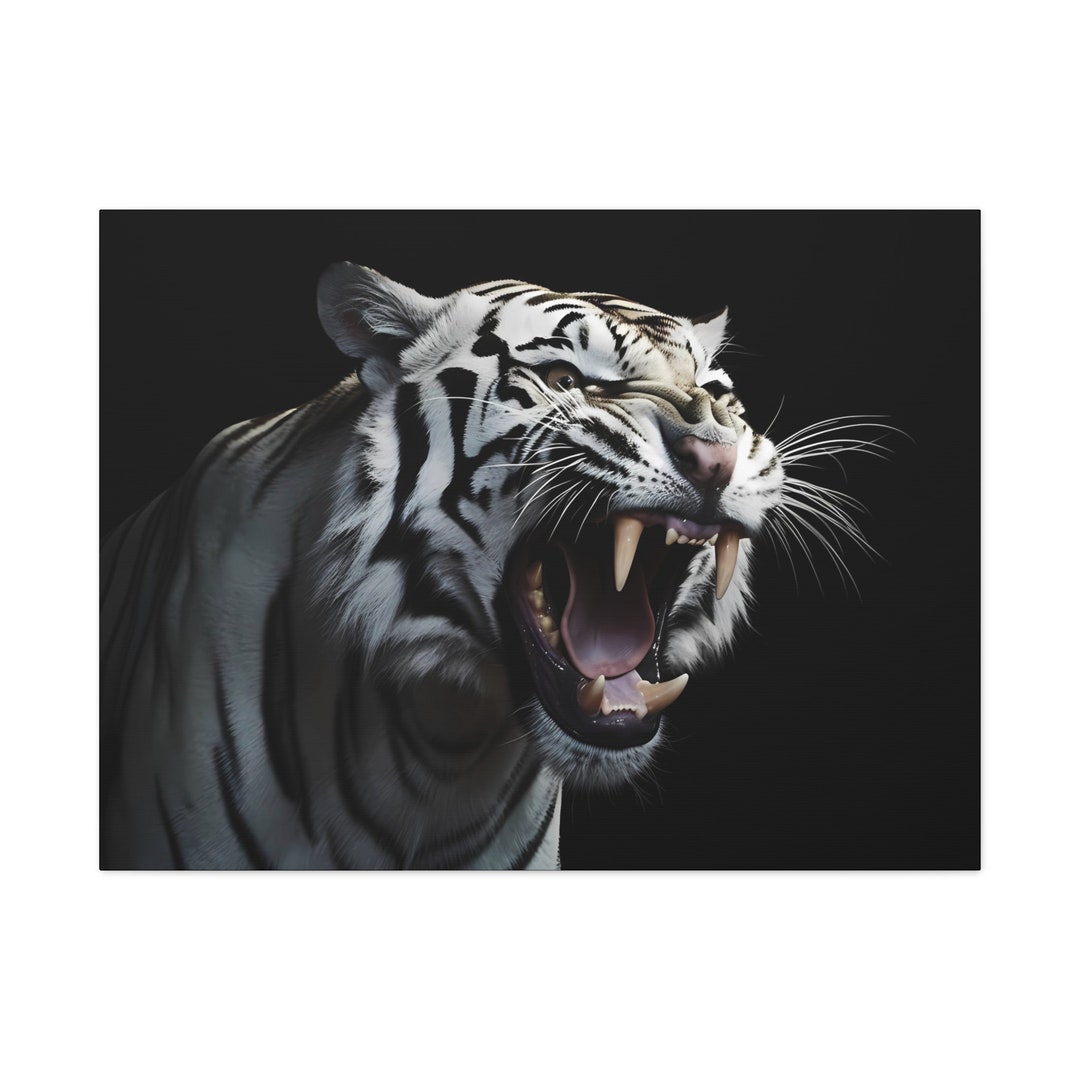 White Tiger Canvas Nature Animal Wall Art Elegant Tiger Etsy