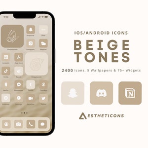 2400 Beige Tones iPhone App Icons, with Natural Wallpapers and Widgets, 400 Icons in 6 Variations of Beige, Khaki, and Tan