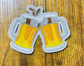 Cheers Beer Mugs Embroidery Patch - Iron On Applique