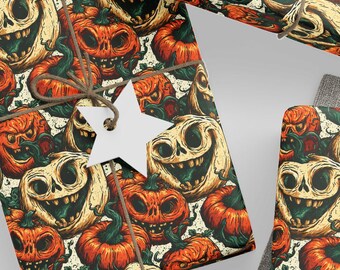Gourd Vibes Only Halloween Wrapping Paper Roll Cute Jack O Lantern Pumpkin Gift Wrap Vintage Spooky Fall Pattern 90 GSM Paper