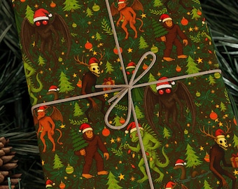 Cryptids Are Coming to Town Christmas Wrapping Paper Mothman Bigfoot Wendigo Nessie Jersey Devil Alien Cryptid Holiday Gift Wrap 2026 Remix