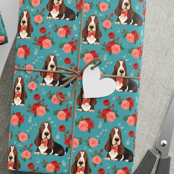 Elegant Basset Love - Valentine's Day Gift Wrap | Basset Hounds in Bow Ties | Available in 3 Sizes!