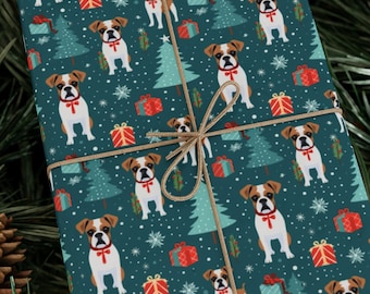 Boxer All The Way Wrapping Paper Cute Christmas Dog Gift Wrap Playful Boxer Puppy Pattern Holiday Presents Premium 90 GSM Paper