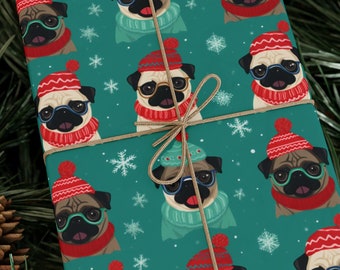 Adorable Pugs Christmas Gift Wrapping Paper