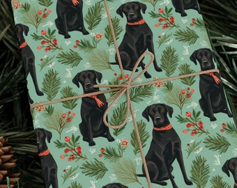 Adorable Black Lab Christmas Gift Wrapping Paper | Festive Holiday Gift Wrap | Black Labrador Retriever | Pet Owner Gift | Premium Quality