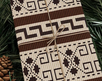 The Sweater Abides Wrapping Paper Big Lebowski Inspired Dude Cardigan Pattern Brown Cream Geometric Gift Wrap for Cult Movie Fans