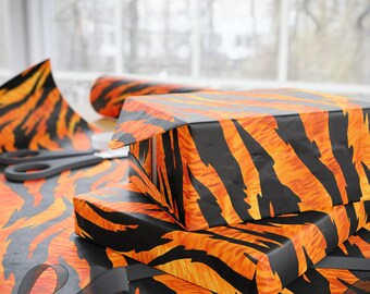 Born To Be Wild Tiger Stripe Wrapping Paper Roll Bold Animal Print Gift Wrap Safari Jungle Retro Pattern Birthday Gifts 90 GSM Paper