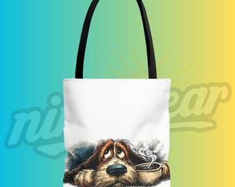 I Need Coffee Tote Bag Sad Basset Hound Illustration Morning Mood Funny Dog Art Cozy Carryall Gift for Tired Coffee Lovers Everywhere