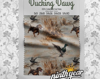 Tela de algodón con estampado de patos y perros de caza / Tela con estampado de perros de caza y patos cortada a medida, estampado de vida silvestre en acuarela, algodón para costura al aire libre para colchas y manualidades.