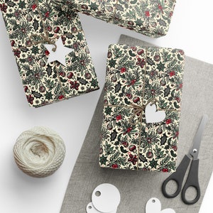 Vintage Holiday Tattoo Gift Wrap | Christmas Wrapping Paper with Retro Red & Green Design | Available in 3 Sizes | 90 GSM Fine Art Paper image 4