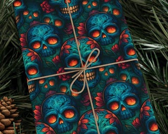 Drop Dead Gorgeous Sugar Skull Wrapping Paper Roll Colorful Day of the Dead Gift Wrap Mexican Folk Art Floral Pattern 90 GSM Paper